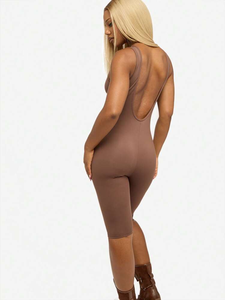 SUMWON WOMEN カプリ丈ノースリーブ ユニタード モダンボディスーツ ワンピースジャンプスーツ フィットフォーミング ストレッチ バレエ パフォーマンス イブニングウェア