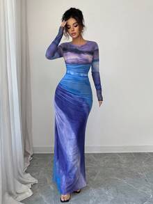 Rafferiza 女士渐变色印花圆领长袖连衣裙（女款） - 彩色 - 查看 7