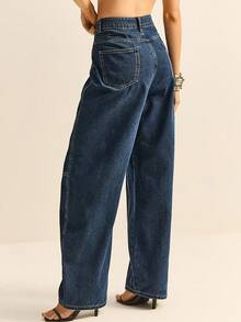 Daynim Women's Casual Vacation Barrel Leg Jeans Women's Going Out Jeans Women's Casual Jeans - Dark Wash - View 2