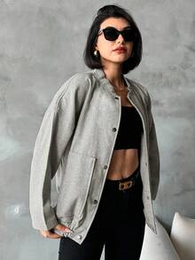 EURMUSE Women Plain Simple Stylish Casual Everyday Overcoat - Grey - View 5