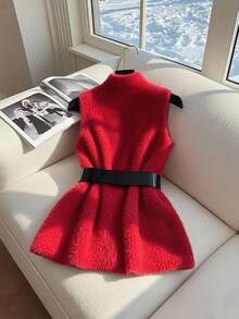 Franclia Women's Elegant Solid Color Stand Collar Sleeveless Top, Party For Women, Christmas Women's, Fall For Women, Business Casual Women, Women's Halloween Costume, Wedding Guest For Women, Going Out, Classy For Women, Christmas Red Top - Red - View 2