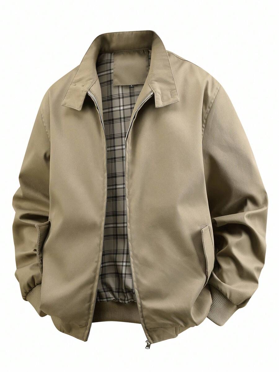 Manfinity Homme Men's Casual Basic Zip-Up Long Sleeve Jacket, Fall