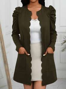 EMERY ROSE 女式休闲纯色长袖轻便夹克 - 軍綠色 - 查看 5