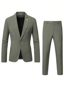 Calvornis Men's Casual Business 2 Pieces Suit, Solid Color Suit Set Jacket And Pants, Simple Fashion Casual Daily Wear Wedding Suit Prom Suit Men, Suitable For Valentine's Day Anniversary And Other Occasions, It Is A Great Gift For Your Boyfriend Or Husband. Men Beige Suit Men Green Suit Men Khaki Suit Olive Green And Gold For Men Men Summer Suits