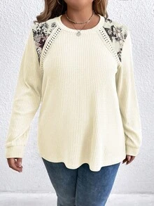 EMERY ROSE Plus Size Women Casual Loose Fit Crew Neck Long Sleeve Sweatshirt Fall - Apricot - View 4