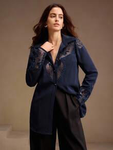 Anewsta قميص أنيق للسيدات بأكمام طويلة بطراز غربي جديد مع تطريز اللؤلؤ وتصميم مفرغ، مناسب للخريف والشتاء والخروج والمناسبات الرسمية والأنيقة والعصرية كالرأس السنة والكريسماس والعمل والتخرج والزفاف