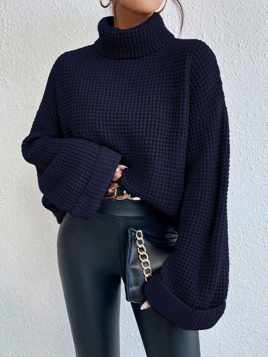 EMERY ROSE Women's Casual Solid Color Crew Neck Long Sleeve Sweater - Navy Blue - View 1
