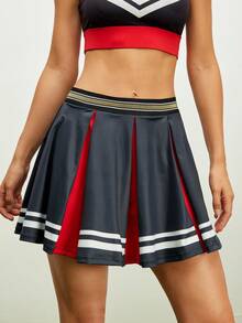 Cheerettes 女式条纹褶皱休闲健身运动裙 - 紅色 - 查看 3