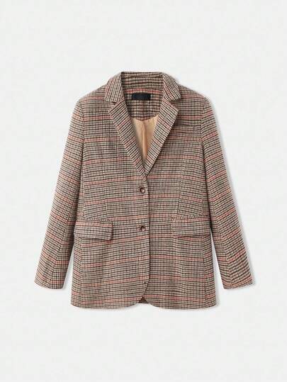 SHEIN Unity Blazer vintage de doble botonadura con tela de cuadros grandes, para otoño/invierno
