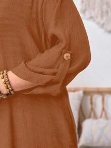 EMERY ROSE Plus Size Women Casual Loose Solid Color Jacket, Versatile For Daily Wear Winter Fall Autumn - Khaki - View 5