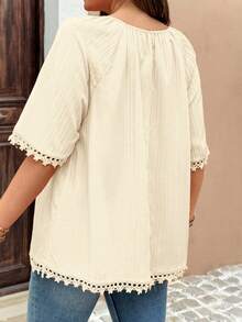 EMERY ROSE 大码女式休闲宽松纯色衬衫，夏季 - 米色 - 查看 2