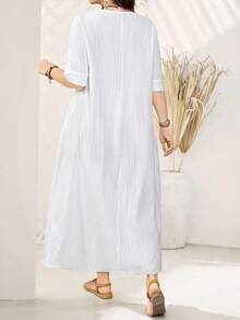 EMERY ROSE 大码女式夏季假日白色蕾丝拼接长款带口袋连衣裙