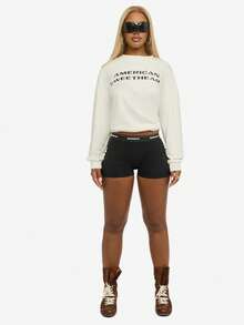 SUMWON WOMEN 女士高腰平角内裤，带logo饰带，弹性腰带，棉混纺弹力面料，家居服睡衣，贴身内衣，圣诞礼物 - 黑色 - 查看 2