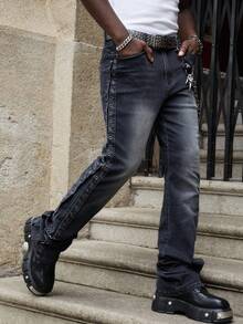 ROMWE MEN Street Life Men Slant Pocket Jeans Without Belt - Black - View 7