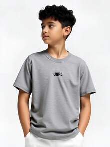 SHEIN Explorewe Tween Boys Casual Round Neck Short Sleeve Shirt & Shorts 2 Pieces Set, Summer - Grey - View 1