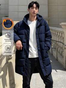 EURMUSE Men Sticky Zipper High Quality Hooded Long Fit Wintercoat - Navy Blue - View 1