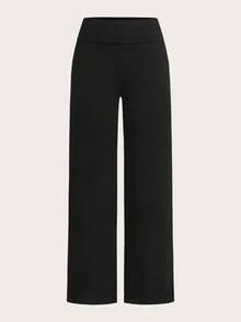 SHEIN EZwear 2 件套黑色和海军蓝高腰阔腿直筒休闲裤，适合夏季 - 彩色 - 查看 3