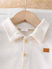 SHEIN Vintaside Kids 2 件套男童罗纹针织长袖衬衫和罗纹梭织休闲裤套装，春秋