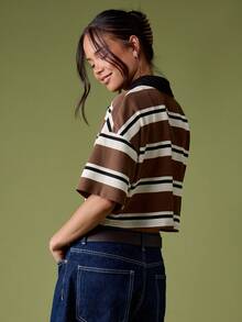 MISSGUIDED Polo de manga corta a rayas con cuello y botonadura de contraste para uso casual los fines de semana - Multicolor - Ver 2