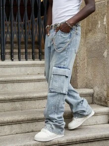 ROMWE MEN Street Life Herren Jeans mit funkelnden Diamant-Applikationen und mehreren Lagen - Blau - Übersicht 5