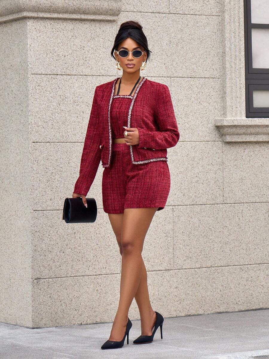 SOLERSUN Fall Women Clothes Fall Two Pieces Women's Suit Winter Women Clothes Homecoming Thanksgiving Women Outfit Back To School Clothes - Red - View 1