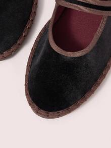 CUCCOO DOLLMOD Giày bệt Mary Jane nhung cổ điển thanh lịch màu nâu sẫm, thoải mái, quai đôi bằng nhung song song dành cho nữ - màu đen - Xem 5