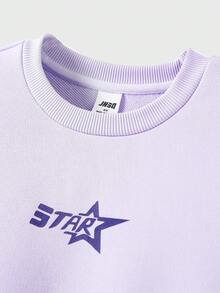 JNSQ Vêtements pour préadolescentes, robe Sweat-shirt ample à col rond et manches longues pour l'automne, robe imprimée de lettres drôles avec ceinture à nœud papillon, convient pour le port quotidien en automne et hiver, les activités extérieures, les vacances, le style de rue, les fêtes et les loisirs - Parme - Voir 4