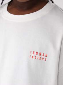 SUMWON Society White 常规版型图案 T 恤经典休闲棉质基本款夏季基本款圆领街头短袖简约设计青年基本款