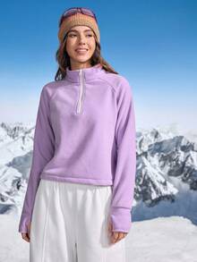 In My Nature 女式纯色插肩袖拉链半开襟户外羊毛夹克 - 紫色 - 查看 6