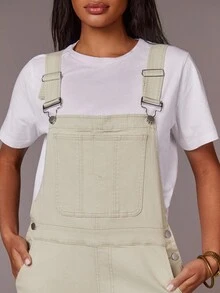 Athîral Peto vaquero de mujer de unicolor, holgado, con bolsillo y tirantes anchos - Albaricoque - Ver 3