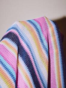 SHEIN Regenbogen-Strick-Lässig-Komfort-Jacquard-Strick-Passform-Langarm-Top, Y2K-Stil Loungewear für Frauen, Herbst - Verschiedenfarbig - Übersicht 5