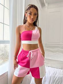 SHEIN Unity Bộ đồ hai mảnh nữ Dây kéo Túi Khối Màu Giải trí - Nhiều màu - Xem 5