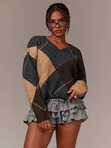 Athîral 女士休闲拼色拼布毛衣，秋冬 - 彩色 - 查看 2