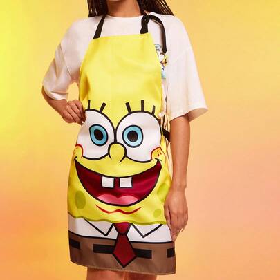 SpongeBob SquarePants | SHEIN 1pc Cartoon Pattern Apron, Waterproof & Oil-Resistant Material, Comfortable & Soft, Essential For Kitchen & Baking, Suitable For Both Men And Women