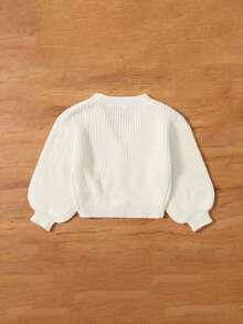 Baby Girl Long Sleeve V-Neck Button-Up Casual Fashionable Simple Cardigan,In Fall/Winter - White - View 2