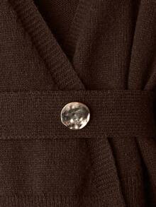 GlowEve Cárdigan de punto de manga larga con hombros caídos y unicolor de moda para mujer, otoño/invierno - Café integral - Ver 5