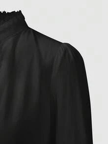 Fairmaia 女式传统德式纯色蕾丝拼接长袖时尚上衣 - 黑色 - 查看 3
