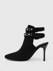 CUCCOO SZL Botines de tacón de aguja de punta fina con parte trasera abierta para mujer - Negro - Ver 5