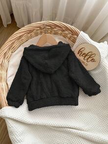 2 件妈妈和我蓬松针织长袖连帽夹克套装，秋冬（单独出售） - 黑色 - 查看 2