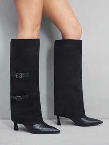 CUCCOO SZL 黑色麂皮尖头Y2K细高跟踝靴 - 黑色 - 查看 1