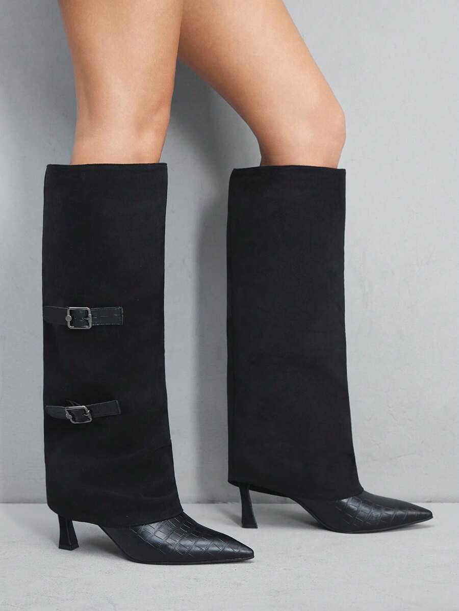 CUCCOO SZL 黑色麂皮尖头Y2K细高跟踝靴 - 黑色 - 查看 1