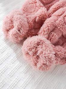 Cozy Pixies 3 件套女婴心形图案针织柔软连帽运动衫、无袖毛绒心形纹理背心、松紧腰裤套装 - 彩色 - 查看 7