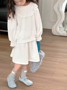 DAZY Young Girl Girls Cozy Knit Crew Neck Sweatshirt Set, Fall - White - View 1