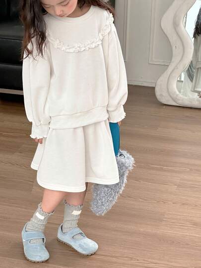 DAZY Young Girl Girls Cozy Knit Crew Neck Sweatshirt Set, Fall