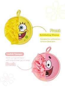 SpongeBob SquarePants | SHEIN 1pc Cartoon Pattern Sponge Bath Glove, Double-Sided Use, One Side Lathers, One Side Scrubs, Strong Cleaning Power, Suitable For Adults And Children - Multicolor - View 3