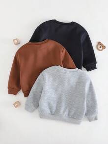 Cozy Pixies 3pcs/Set Baby Boy Letter Graphic Casual Crew Neck Raglan Sleeve Pullover Sweatshirt Fall Winter - Multicolor - View 2