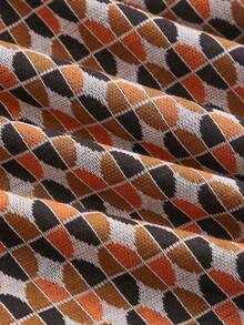 SHEIN MOD 女式几何印花短袖单排扣休闲迷你连衣裙 - 棕色 - 查看 4