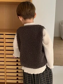 DAZY Casual Loose Versatile Sleeveless Young Boys Jackets Fall/Winter Thermal Lined - Coffee Brown - View 7