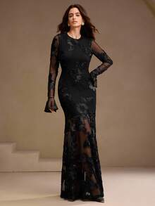 Đầm maxi dài dáng suông, hở lưng, thêu hoa 3D cao cấp, thanh lịch hiệu Anewsta màu đen, thích hợp cho năm mới và Giáng sinh. - màu đen - Xem 3