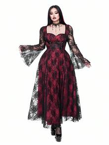 Whyspr Plus Size Punk Sexig Spetsklänning Med Öppningar - Svart - Visa 3